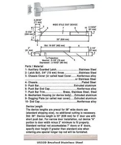International Door Closers 8610S/8810S-US32D-36 Grade 1 Push Bar Rim Panic Exit Device US32D Finish 36" Satin Stainless Steel