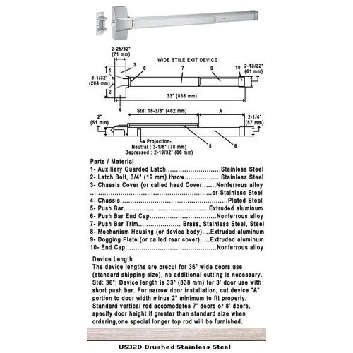 International Door Closers 8610S/8810S-US32D-36 Grade 1 Push Bar Rim Panic Exit Device US32D Finish 36" Satin Stainless Steel 1 International Door Closers 8610S/8810S-US32D-36 Grade 1 Push Bar Rim Panic Exit Device US32D Finish 36" Satin Stainless Steel